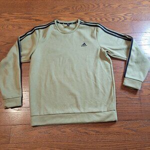 Adidas Women Olive Crew Sweatshirt with Black 3 Stripes Long Sleeve Fleece Sz L